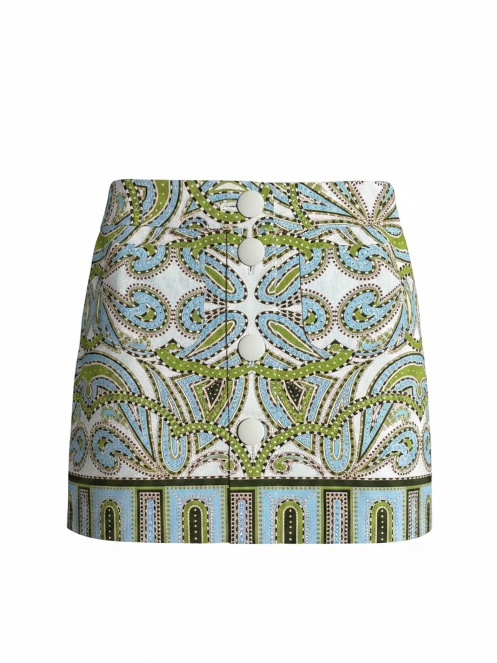 J Crew Size 8 Green & Blue Paisley Retro Style Mini Skirt